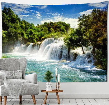 Пейзаж с горами и водопадами, висящий на стене, Психоделический Таинственный натуральный гобелен, домашний фон в стиле хиппи, декор стен