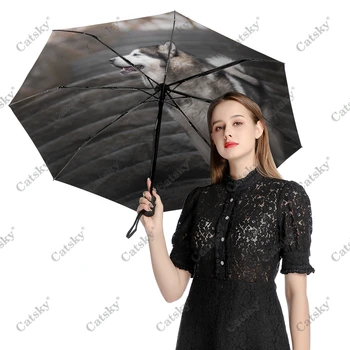 Зонт Аляскинский Маламут Rain Women 3-складной Полностью Автоматический Зонт для защиты от Солнца, инструмент для путешествий на открытом воздухе Parapluie