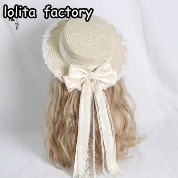 Оригинальная система Usuemori lo Niang soft sister соломенная шляпа ручной работы летняя 100-дюймовая купольная кружевная лента с бантом соломенная шляпа sunhat