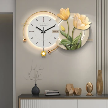 Легкие роскошные настенные часы современный минимализм часы для гостиной мода креативное украшение ресторана цветами подвесные часы с росписью