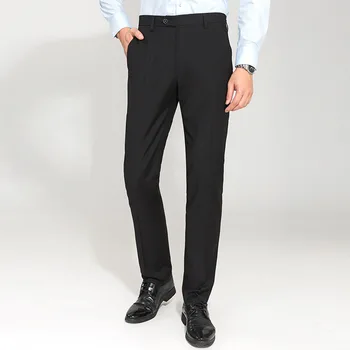 Новый деловой Повседневный костюм, Брюки, мужские Однотонные Прямые офисные брюки с высокой талией, мужской костюм в классическом стиле, Длинные брюки