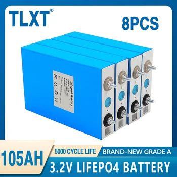 Быстрая доставка 8шт 3,2 В 105 Ач 100 ач Литий железофосфатная батарея LiFePO4 Может быть объединена в аккумуляторные элементы 12 В 24 В 48 В