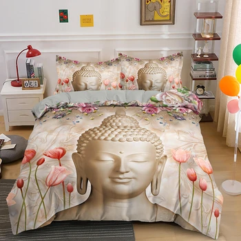 Комплект постельного белья 2022 Smile Buddha King Queen, 2/3 шт, пододеяльник с застежкой-молнией, размер Sing Double Twin, прямая поставка