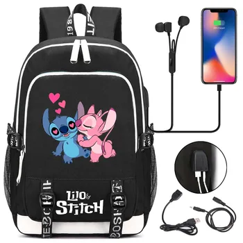 Рюкзак Disney Lilo Stitch Для мужчин и женщин, Рюкзак для путешествий с USB-зарядкой для ноутбука, Рюкзак для мальчиков и девочек, школьный рюкзак для подростков, Повседневный рюкзак Mochila