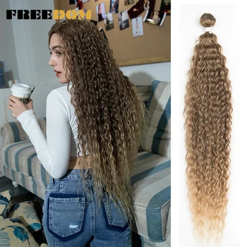 Пучки волос FREEDOM Synthetic с глубокими вьющимися волнами, пучки волос Ombre, 28-32 дюйма, наращивание волос Super Long Curly Wave, 120 г