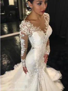Потрясающий V-образный вырез, Многослойная кружевная юбка с аппликацией, свадебные платья 