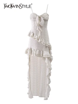 TWOTWINSTYLE, женские платья с оборками в стиле пэчворк, квадратный воротник, без рукавов, Высокая талия, облегающее однотонное платье, женская модная одежда