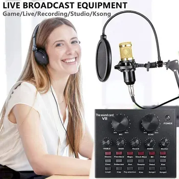 Комплект динамического микрофона BM800 для караоке BM 800 Оборудование для студии звукозаписи BM8000 Профессиональный конденсаторный микрофон со звуковой картой V8