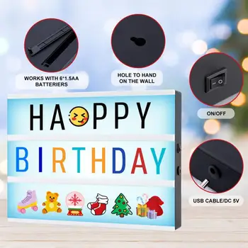 Коробка ночного освещения с 96 буквенными карточками DIY Box Лампа с питанием от USB / аккумулятора для вечеринки по случаю Дня рождения Лампа для украшения гостиной Лампа