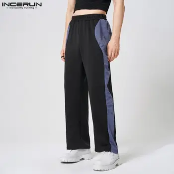 INCERUN Мужские брюки в стиле пэчворк с эластичной резинкой на талии, Свободные джоггеры для бега, повседневные брюки, мужская уличная одежда 2023, Модные прямые брюки для отдыха, S-5XL