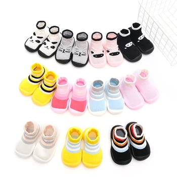 Детская обувь для малышей, детские вязаные леопардовые носки в пол, Обувь на резиновой подошве, детские противоскользящие домашние носки, обувь для новорожденных для детей