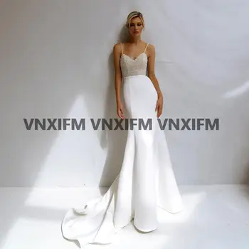 Свадебные платья Русалки с бисером и жемчугом на бретельках 2023, атласные свадебные платья Sweatheart Robe De Mariee Civil для женщин