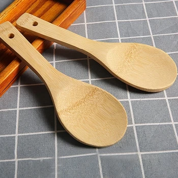 Натуральная деревянная Бамбуковая Твердая ложка, 2 шт. В наборе, 23 см, рисовая ложка с плоской ручкой, Кухонный инструмент для приготовления пищи, смешивания, помешивания, Натуральная Посуда