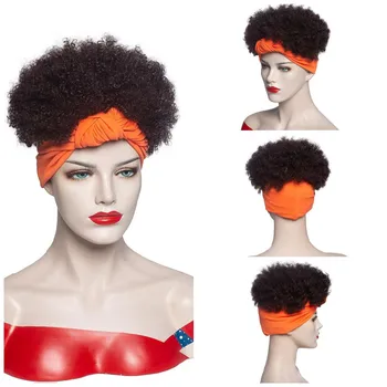 Новый стиль, Черная синтетическая Повязка на голову, Парик, Короткие Афро-Кудрявые волосы с челкой для чернокожих женщин, Парики из высокотемпературного волокна