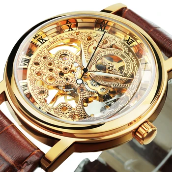 Мужские механические наручные часы Sdotter WINNER с золотым скелетоном, модные мужские часы с роскошным кожаным ремешком от ведущего бренда montre ho