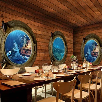 Фотообои на заказ Подводный мир Деревянная доска Пейзаж 3D Настенная роспись Современное Креативное кафе Столовая Детская Спальня Фрески