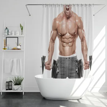 Занавеска для душа для занятий фитнесом, модный дизайн, занавески для ванной с крючками, легко подвешиваемые, водонепроницаемая полиэфирная ткань 180x180 см