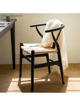 Маленький Y-образный стул Со спинкой из скандинавского массива дерева, Плетеный дизайн домашнего обеденного стола в стиле ретро