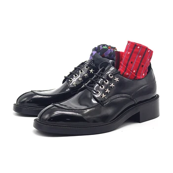 Популярная мужская обувь с острым носком в звездном стиле, мужская обувь из натуральной кожи, высококачественная черная повседневная обувь