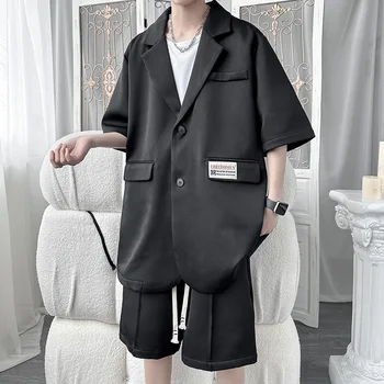 Летний мужской повседневный костюм, куртки, блейзер, уличная одежда, стильные Корейские комплекты из 2 предметов с шортами, пальто 2023 года &