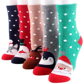 Рождественские шерстяные носки Зимние утолщенные теплые шерстяные носки Рождественские носки с мультяшным Лосем Мягкие шерстяные носки Рождественский подарок