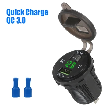 Автомобильное USB зарядное устройство Быстрая зарядка QC 3.0 Розетка адаптера питания для автомобильного морского мотоцикла Грузовика с переключателем