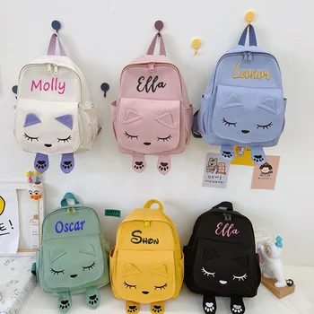 Изготовленный на заказ рюкзак с милым котом, Детские Дорожные сумки через плечо, Персонализированные Именные Подарки на День Рождения, Школьный рюкзак для девочек и мальчиков