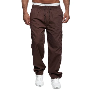 2024 Новые мужские повседневные брюки-карго на шнурке с карманом, модные мужские однотонные спортивные брюки со средней талией, осенние прямые брюки