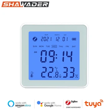 Shawader Zigbee Tuya Умный датчик температуры и влажности Гигрометр Термометр для помещений ЖК-дисплей Wok с Alexa Google Home