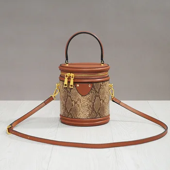 Цилиндр из натуральной кожи винтажная сумка-ведро сумка цилиндрическая сумка через плечо