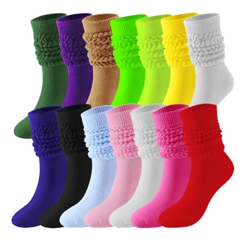 1 пара Зимних утолщенных носков с тепловым ворсом, Хлопчатобумажные Вязаные носки до колена, Мужские Женские Свободные Повседневные Красочные носки для высоких ботинок