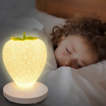 Светодиодный ночник, перезаряжаемый, силиконовый прикроватный светильник Strawberry Touch с регулируемой яркостью, Подарок для детей, Украшение спальни для ребенка
