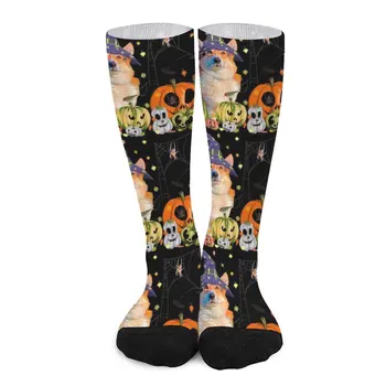 Ведьма Корги и тыква - Забавные собачьи носки для Хэллоуина Jack-O-Lantern, хоккейные термоноски для мужчин
