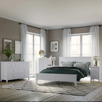 Спальный гарнитур из массива белого дерева, 5 предметов, кровать + тумбочка * 2 + сундук + комод, для мебели для спальни в помещении