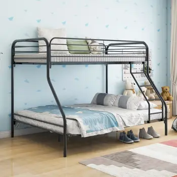 Сверхпрочная двухъярусная кровать Twin-Over-Full Metal, простая сборка с усиленным ограждением верхнего уровня