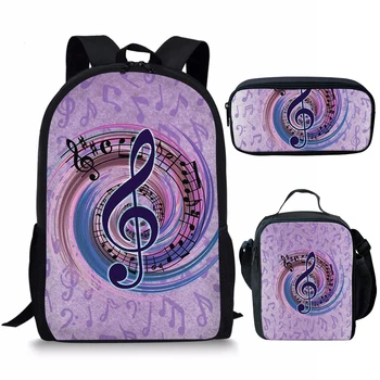 Школьный рюкзак с рисунком музыкальных нот, комплект из 3 предметов для девочек и мальчиков, сумка для студенческих книг с ланчем, сумка для карандашей, трендовый рюкзак для подростков