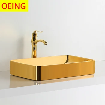 Ванная комната с раковиной на сцене, позолоченный светильник, Роскошная Бытовая керамика из золота, встроенный умывальник, процесс гальванического покрытия