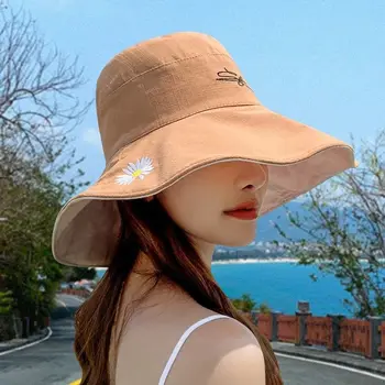 Маленькая Двусторонняя Рыбацкая шляпа с ромашкой, летняя Шляпа с большими полями и козырьком, Корейская Солнцезащитная шляпа для взрослых