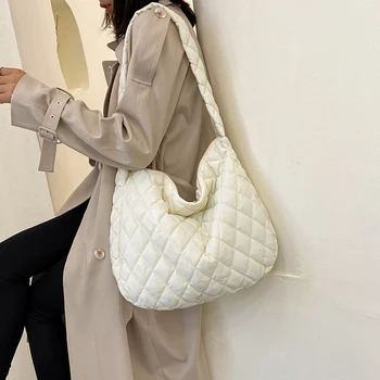 Женская сумка через плечо с решетчатым рисунком, вместительная хлопчатобумажная сумка, сумки-тоут большой вместимости, женская стеганая сумка для покупок класса люкс