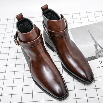 Новое поступление повседневной обуви Черные коричневые ботинки для свадебного платья на шнуровке Универсальная мужская деловая обувь Повседневные кожаные мужские ботильоны