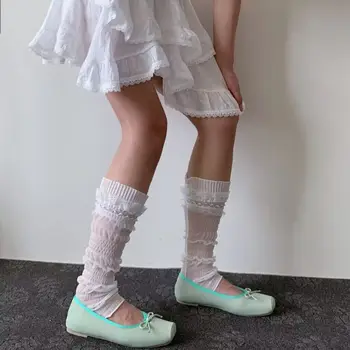Летние кружевные носки для ног, носки средней длины в балетном стиле JK Lolita, дышащие тонкие носки для икр, носки с ворсом для ног Y2K, носки для вечеринок