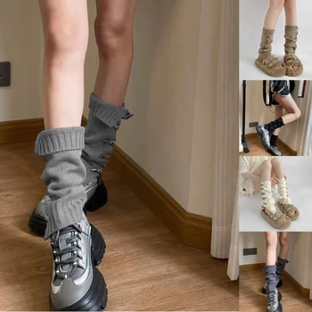 Женские вязаные гетры для девочек, носки до колена в стиле харадзюку 80-х, панк, опрятные чулки, свободные носки, готическая одежда