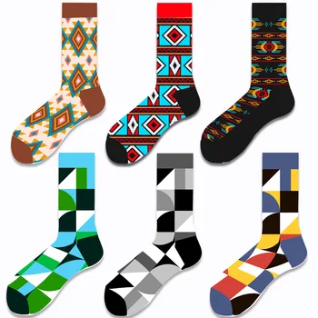 Осенне-зимние новые носки INS с геометрическим рисунком, мужские носки в этническом стиле, носки с квадратной серединой, уличные модные носки, женские носки