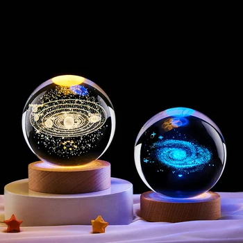 Галактика Астрономия Планеты 3D Кристалл светодиодный ночник USB Питание Прикроватный столик Лунная лампа Декор спальни Подарки на День рождения Рождество