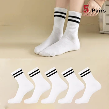 5 Пар носков средней длины, популярные женские параллельные брусья, Дышащие, впитывающие пот Спортивные однотонные простые универсальные носки