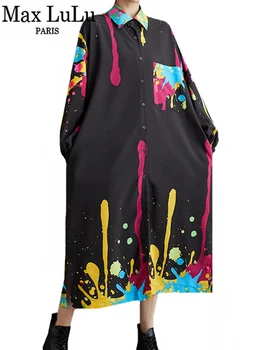 Max LuLu 2023 Осенняя Роскошная Уличная Одежда Женская Мода Свободные Дизайнерские Платья С Принтом Женские Повседневные Винтажные Классические Длинные Vestidos