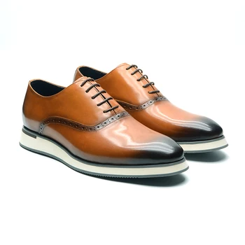 Оригинальные мужские кроссовки-оксфорды коричневого цвета из натуральной коровьей кожи, деловые повседневные туфли на шнуровке для комфортного выхода на улицу в модном стиле.