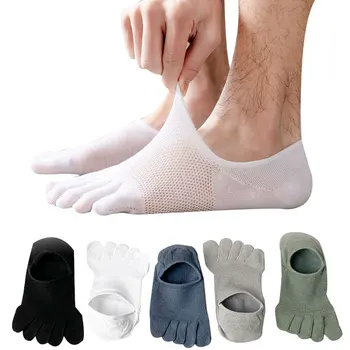 Носки С Пятью пальцами Для Бега, Мужские Носки С Открытым Носком, Эластичные Короткие Носки Из Цельного Хлопка, Впитывающие Пот, Противоскользящие Невидимые Носки