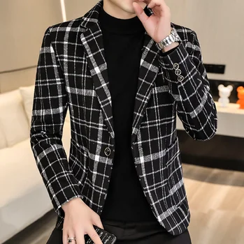 мужская клетчатая модная хлопковая куртка blaend, однобортный повседневный блейзер Slim Fit с длинным рукавом, костюм, верхняя куртка, пальто