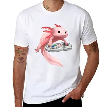 Рыба аксолотль играет в видеоигру, футболка с графикой, футболки, тройники, мужская одежда
